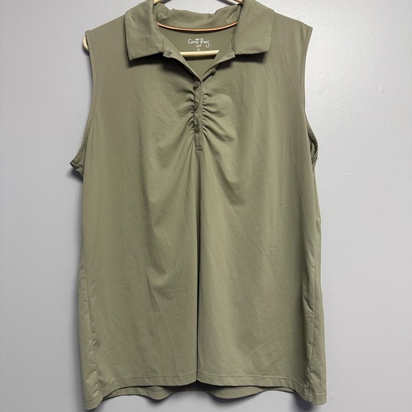 Coral Bay Green Ruched Polo Tank Top - Picture 1 of 4